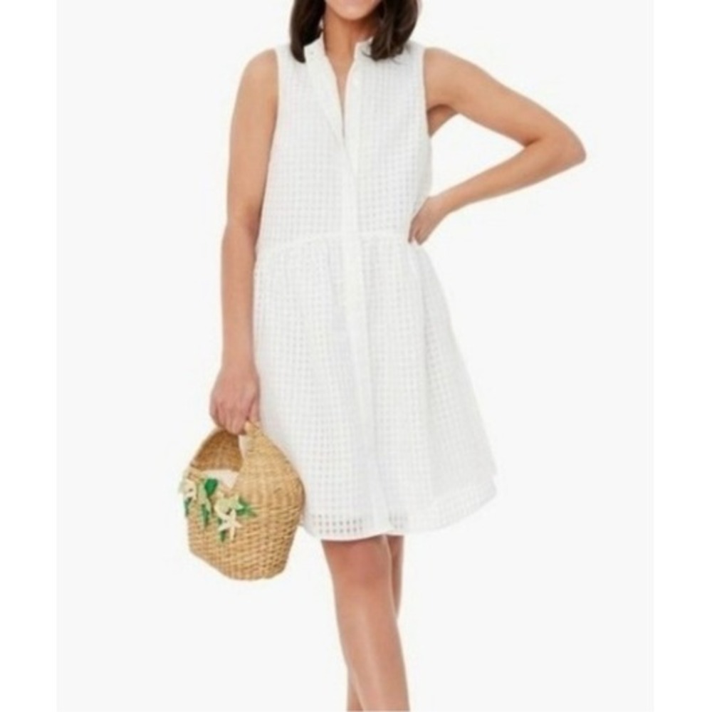 Tuckernuck White Burnout Royal Shirt Dress Windowpane Check Organza Sleeveless L
